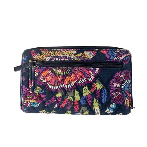 Vera Bradley RFID Turn Lock Wallet MIDNIGHT WILDFLOWER Quilted Pocket Zip-Around - Picture 7 of 8